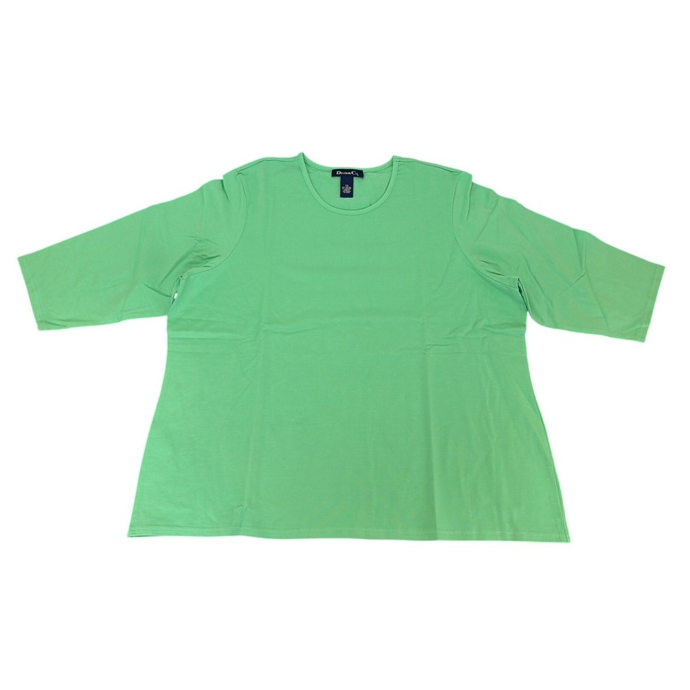 Denim & Co. Green Cotton Blend 3/4 Sleeve Basic T-Shirt 2X Stretch Staple